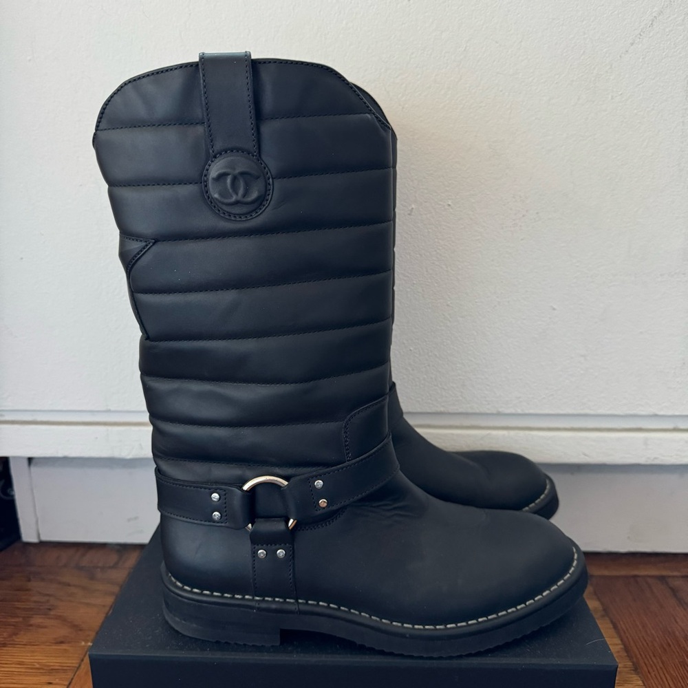 Chanel Leather Motorcycle Boots Size 39.5